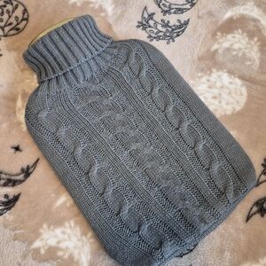 Hot Water Bottle with Gray Cable Knit Cover